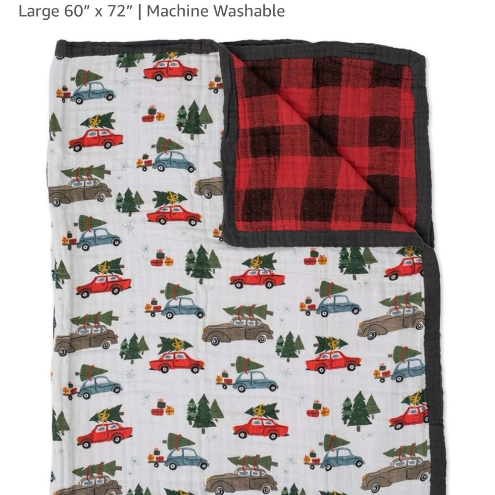 Little Unicorn Cotton Muslin Blanket Car Christmas Plaid Print